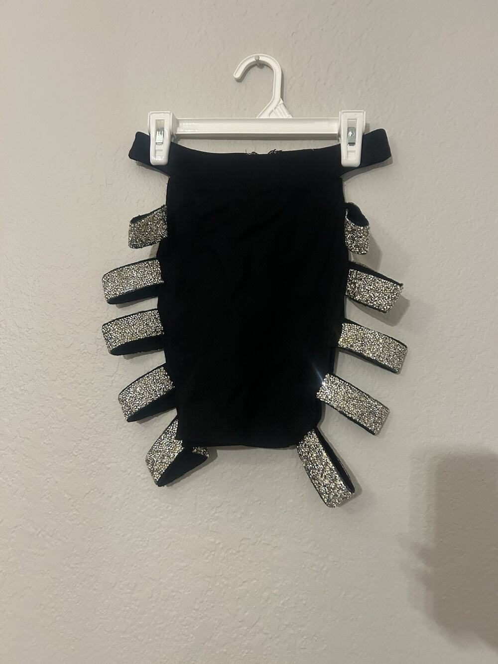 Hot & Delicious Black Silver Sequin Knit Mini Skirt Zip Solid Women's Size S